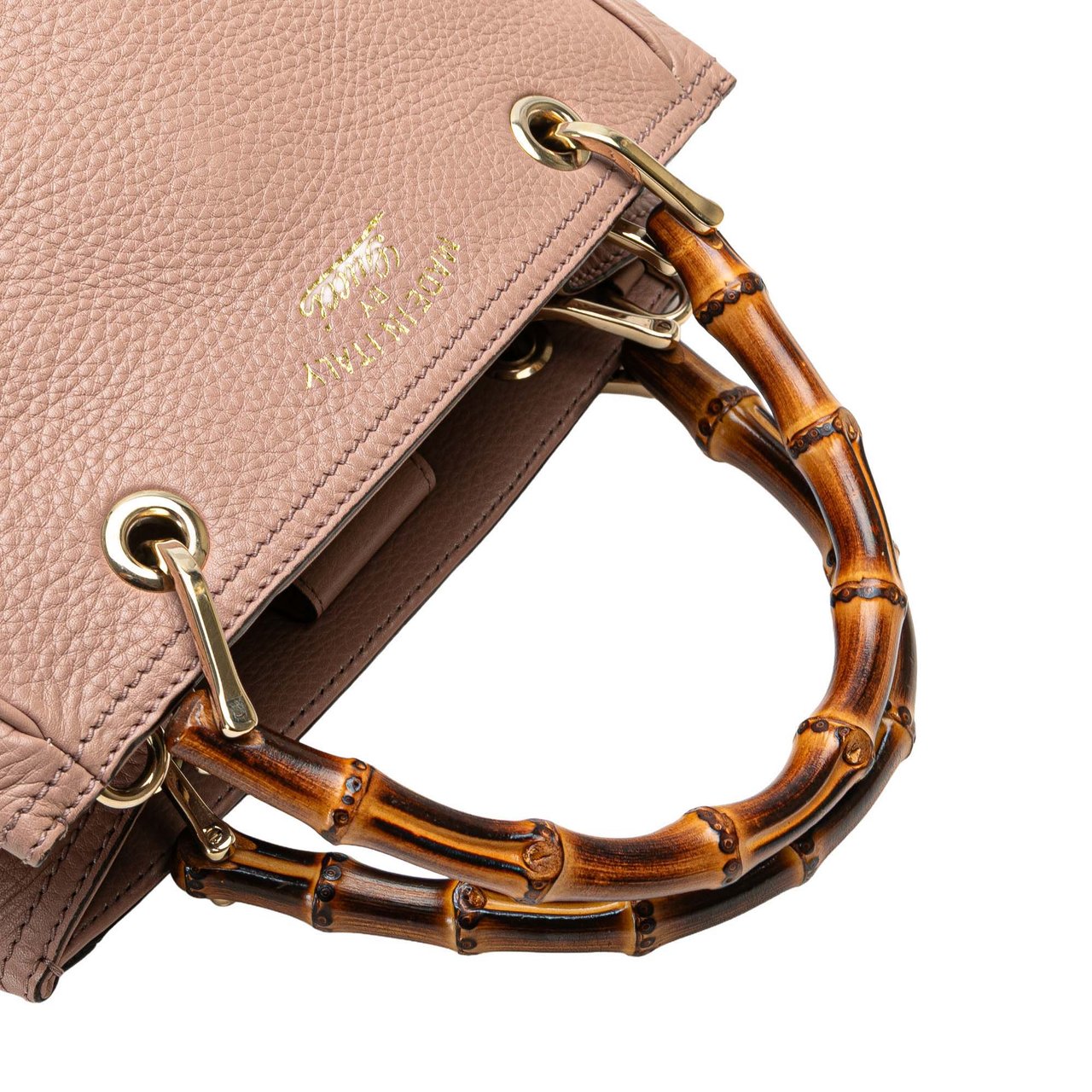 Gucci Small Calfskin Bamboo Shopper Satchel Roze