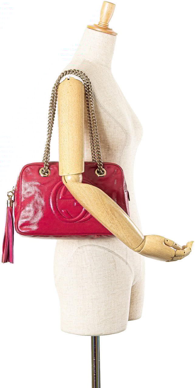 Gucci Patent Soho Chain Zip Shoulder Bag Roze