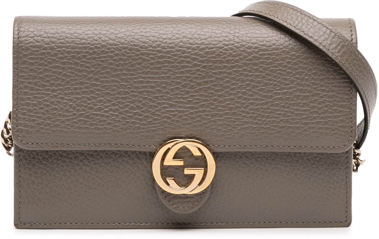 Gucci Interlocking G Dollar Calfskin Wallet on Chain Grijs