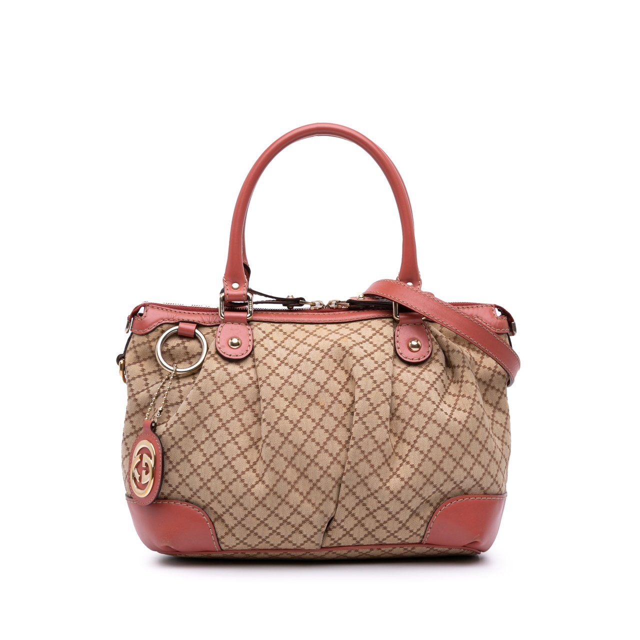Gucci Diamante Canvas Sukey Satchel Bruin