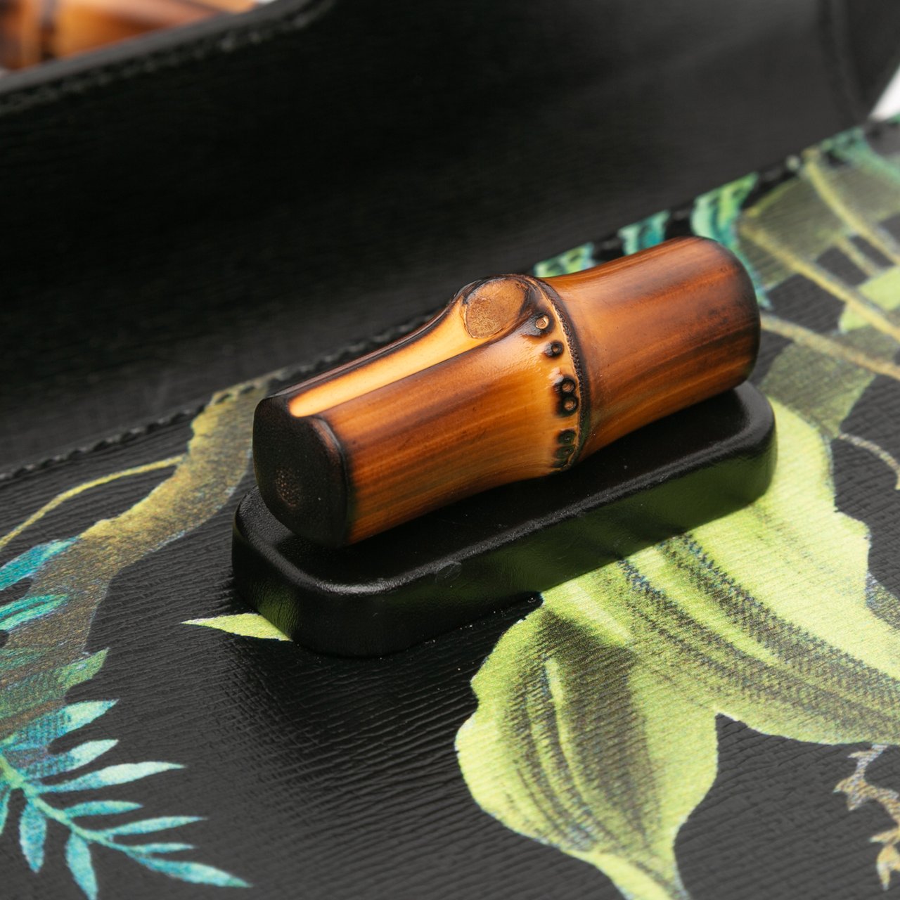 Gucci Printed Calfskin Tropical Bamboo Night Satchel Zwart