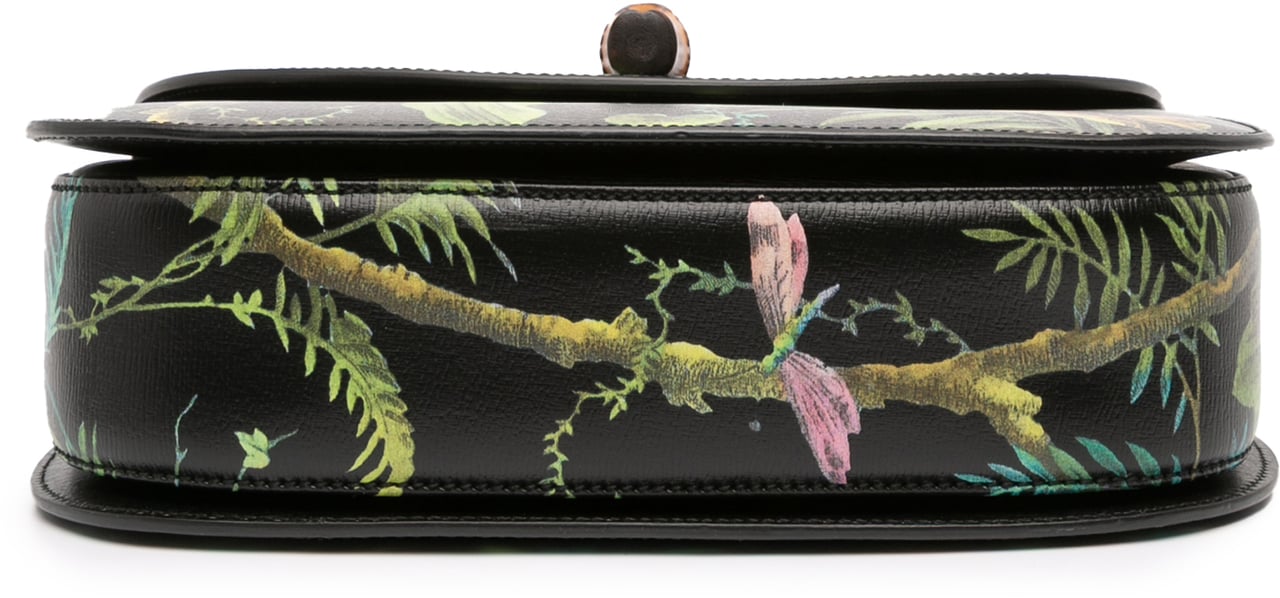 Gucci Printed Calfskin Tropical Bamboo Night Satchel Zwart