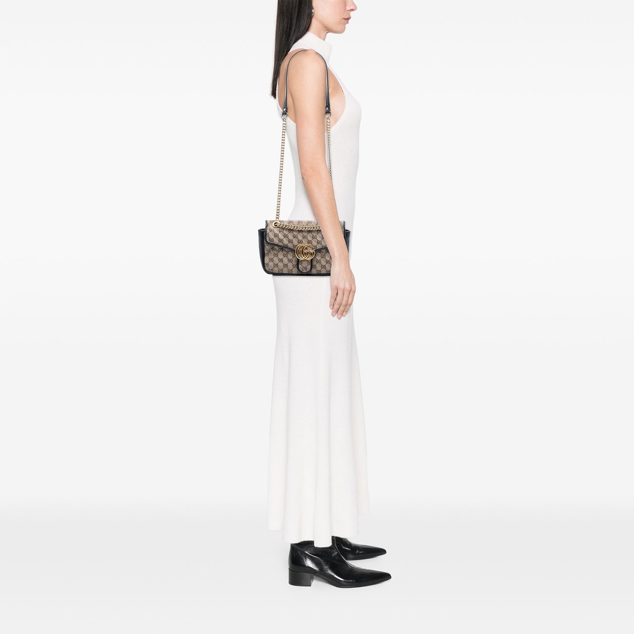 Gucci Medium GG Marmont Matelasse Diagonal GG Canvas Shoulder Bag Bruin