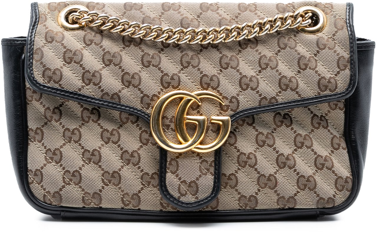 Gucci Medium GG Marmont Matelasse Diagonal GG Canvas Shoulder Bag Bruin