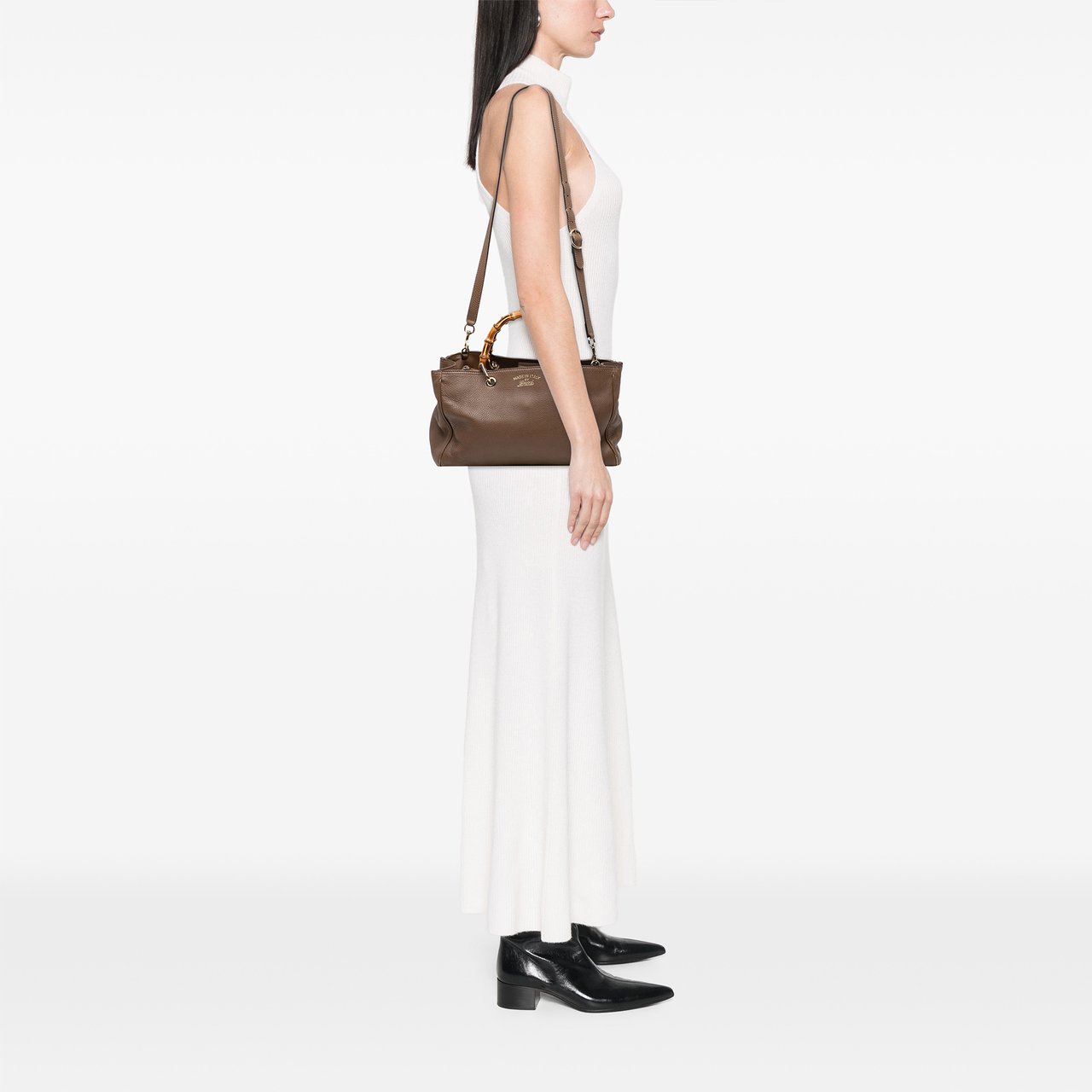 Gucci Medium Calfskin Bamboo Shopper Satchel Bruin