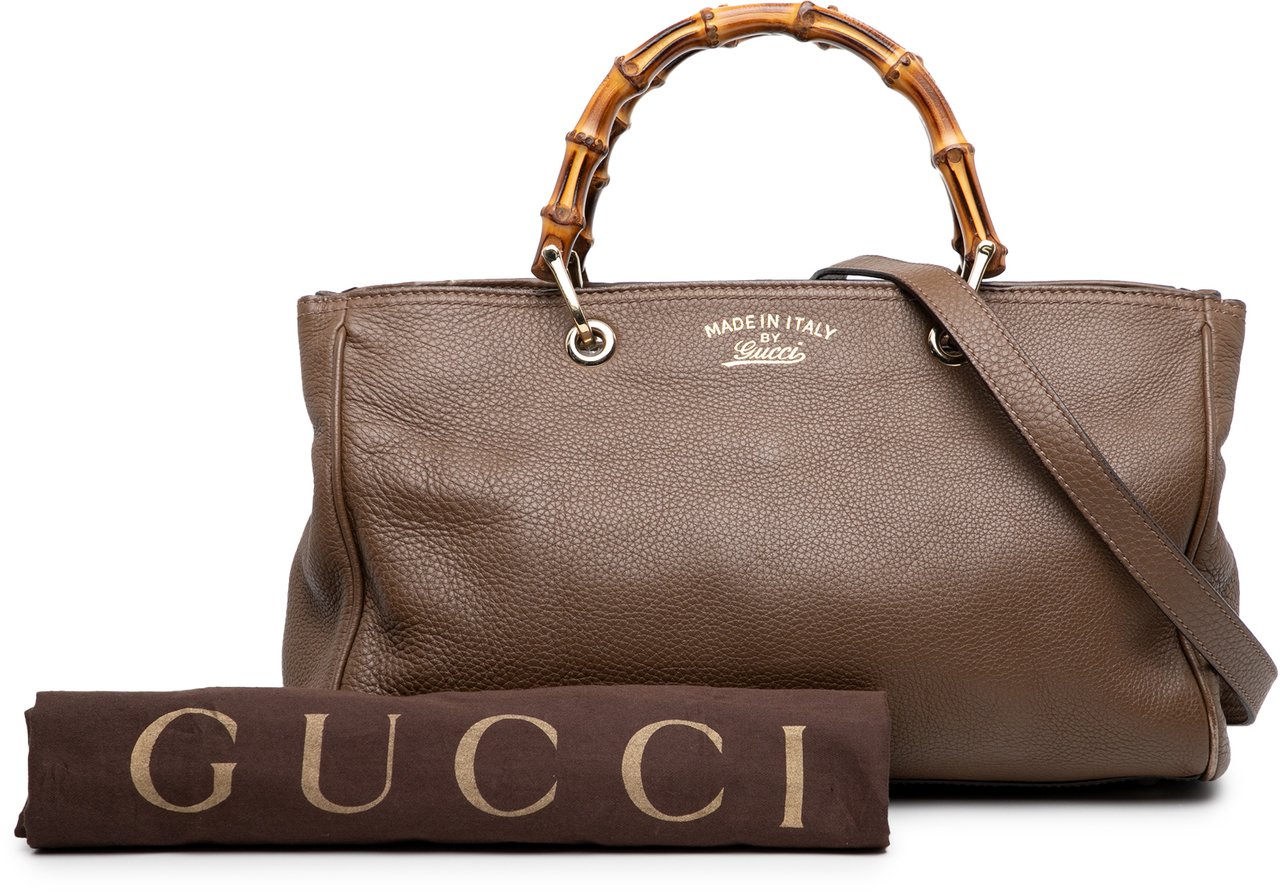 Gucci Medium Calfskin Bamboo Shopper Satchel Bruin