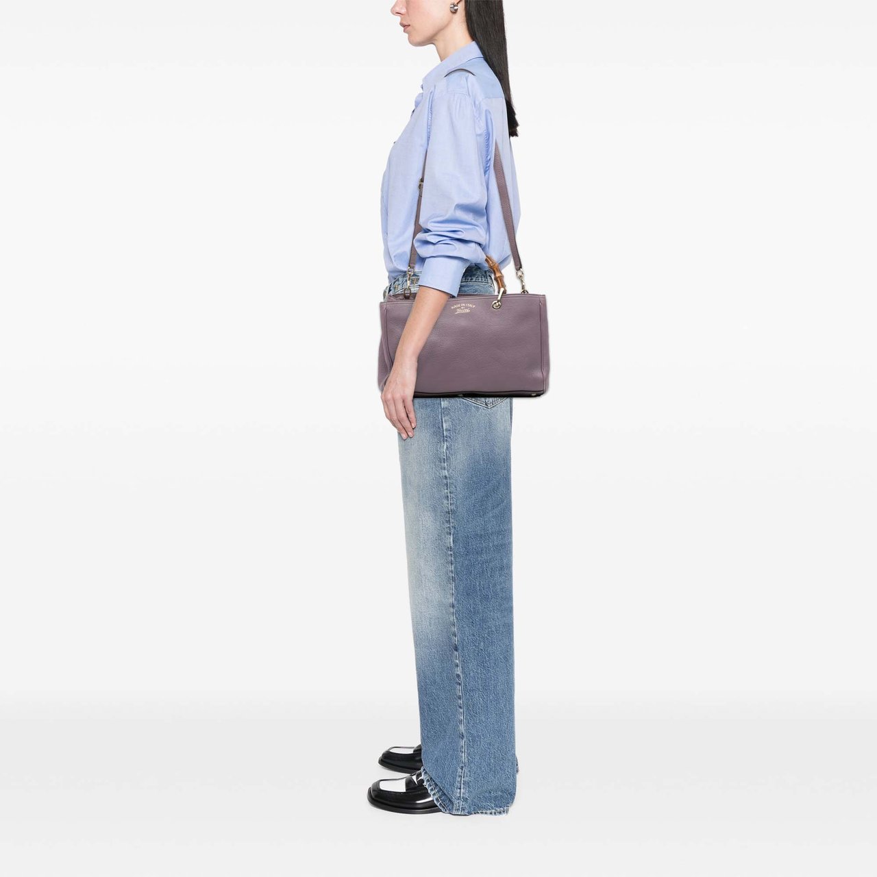 Gucci Medium Calfskin Bamboo Shopper Satchel Paars