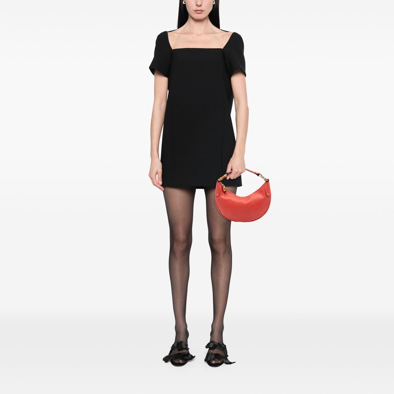 Gucci Pebbled Calfskin Bamboo Ring Hobo Rood