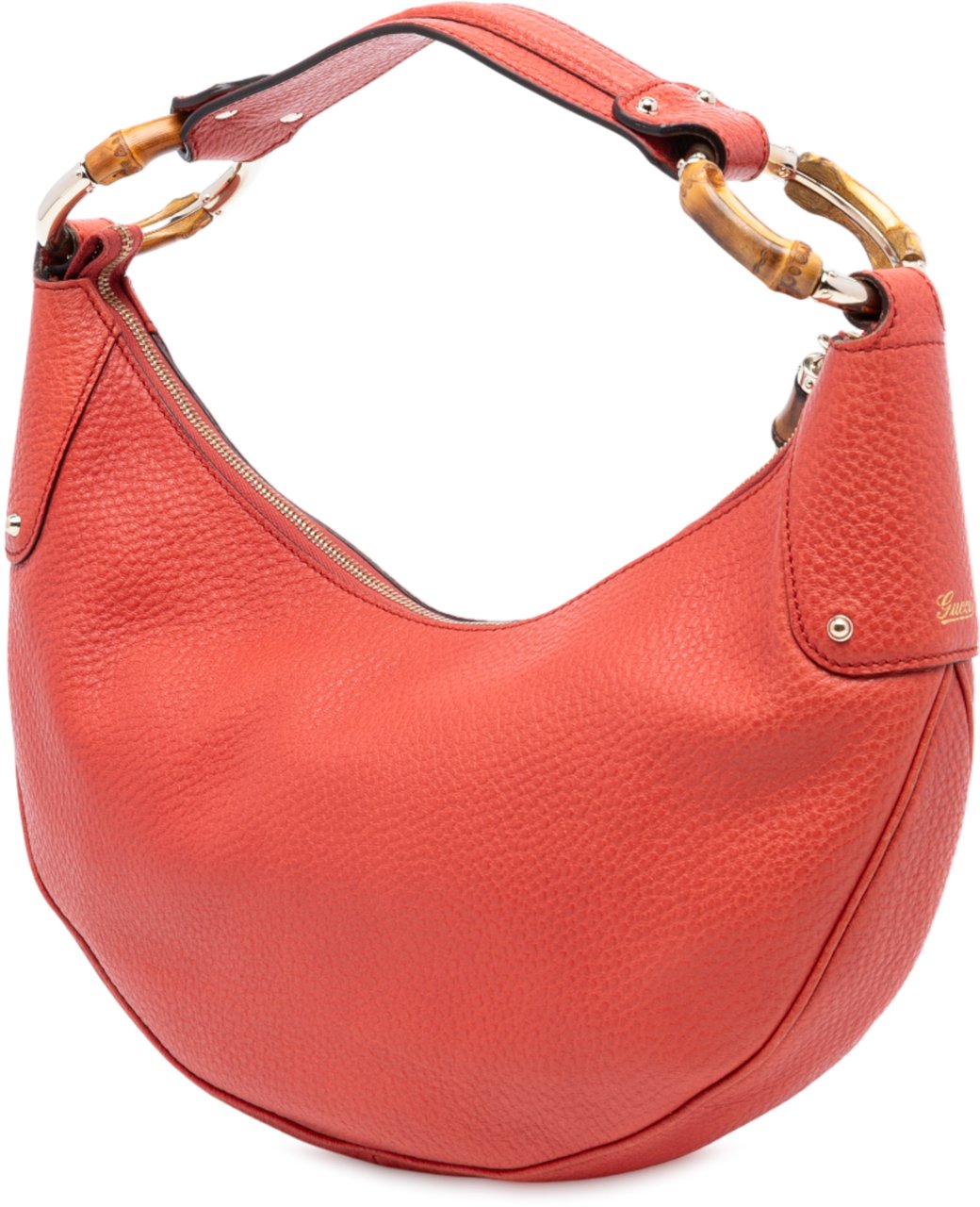 Gucci Pebbled Calfskin Bamboo Ring Hobo Rood