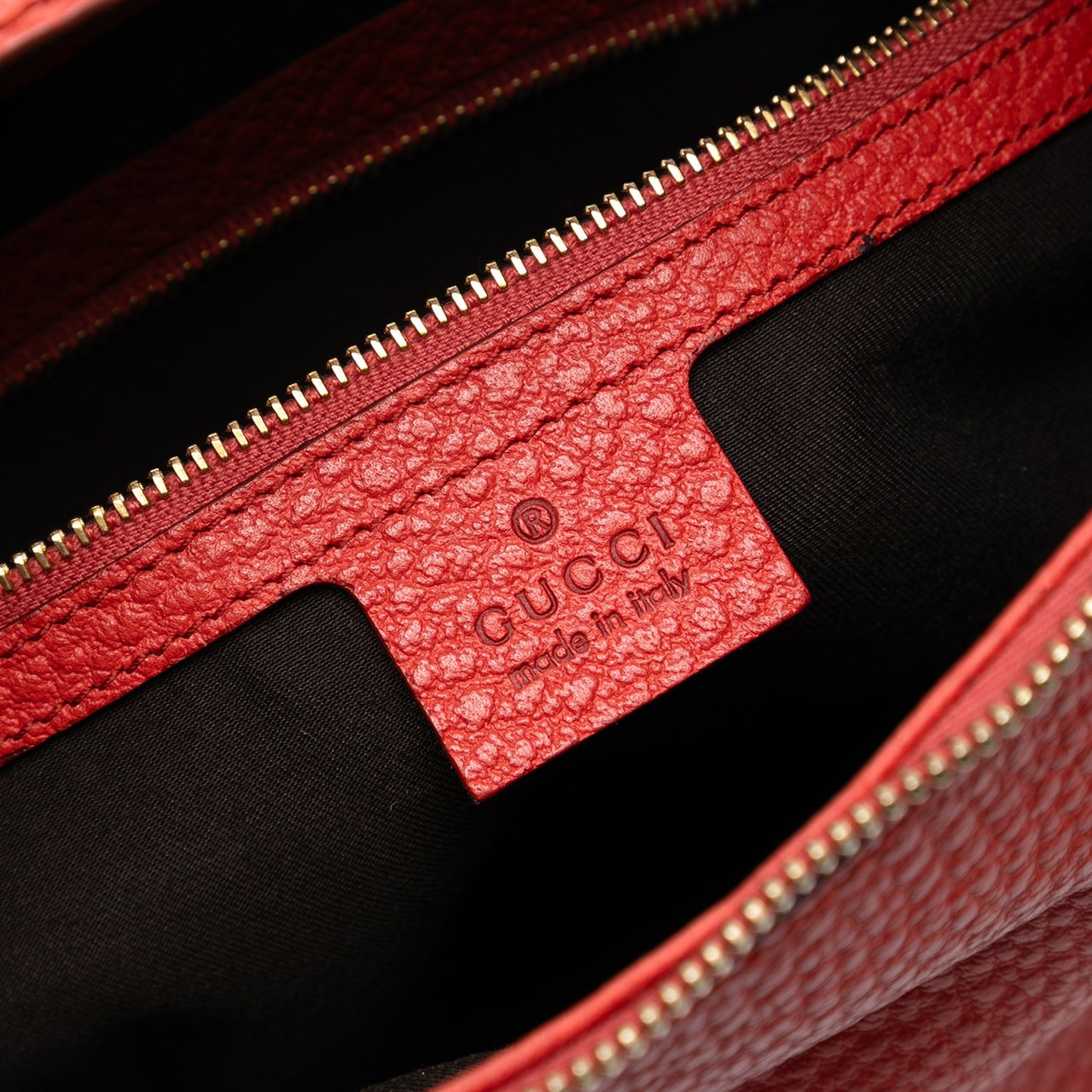 Gucci Pebbled Calfskin Bamboo Ring Hobo Rood