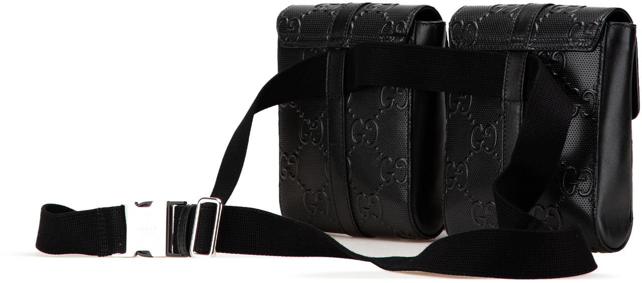 Gucci GG Embossed Perforated Double Belt Bag Zwart