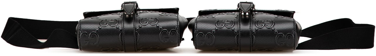 Gucci GG Embossed Perforated Double Belt Bag Zwart
