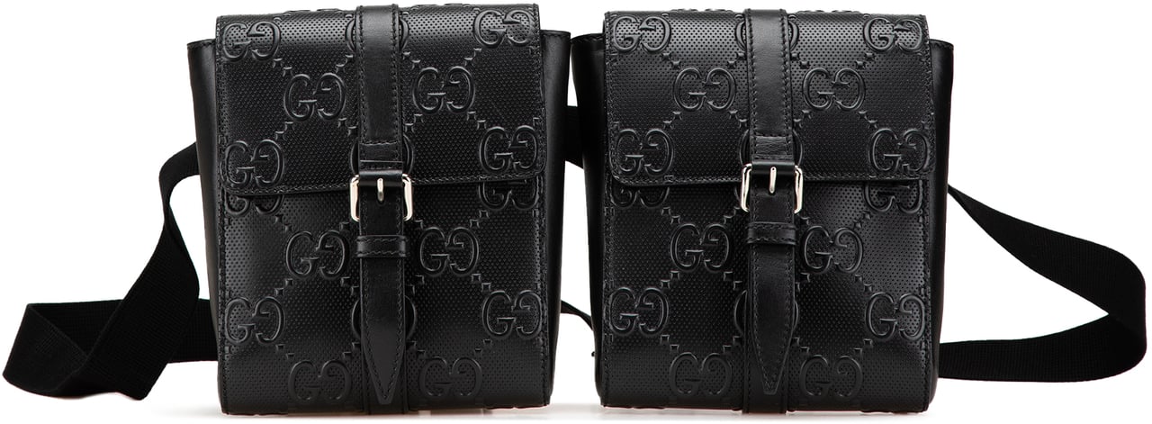 Gucci GG Embossed Perforated Double Belt Bag Zwart