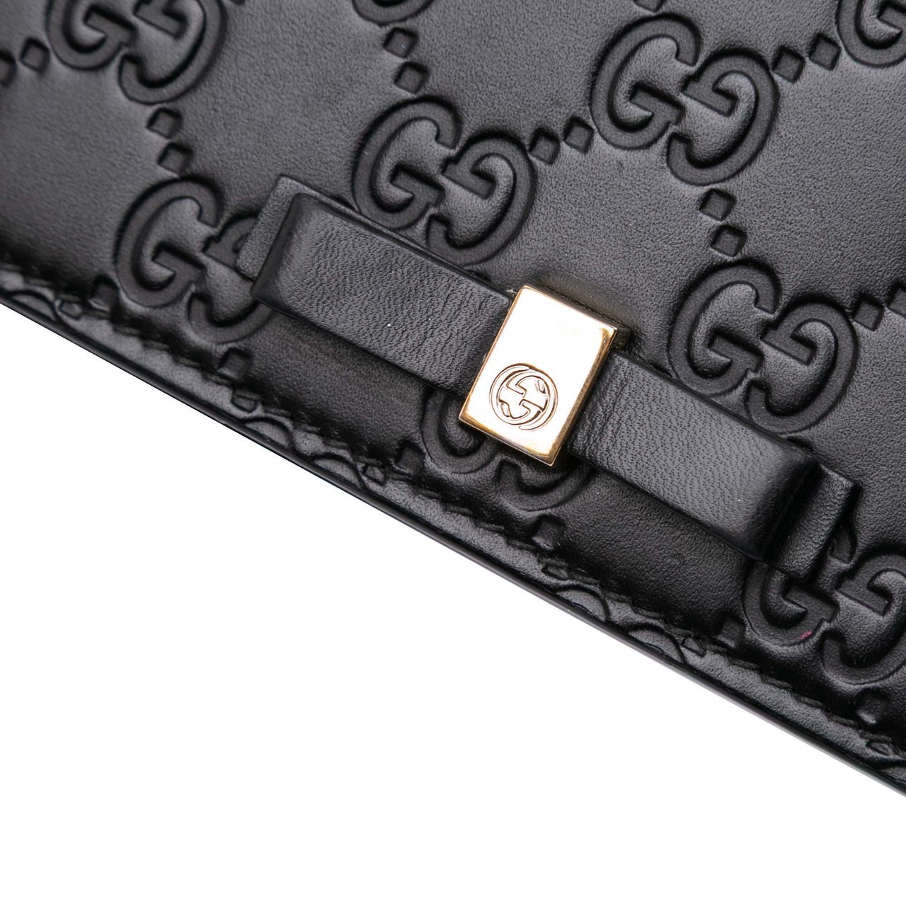 Gucci Mini Guccissima Bow Signature Wallet On Chain Zwart