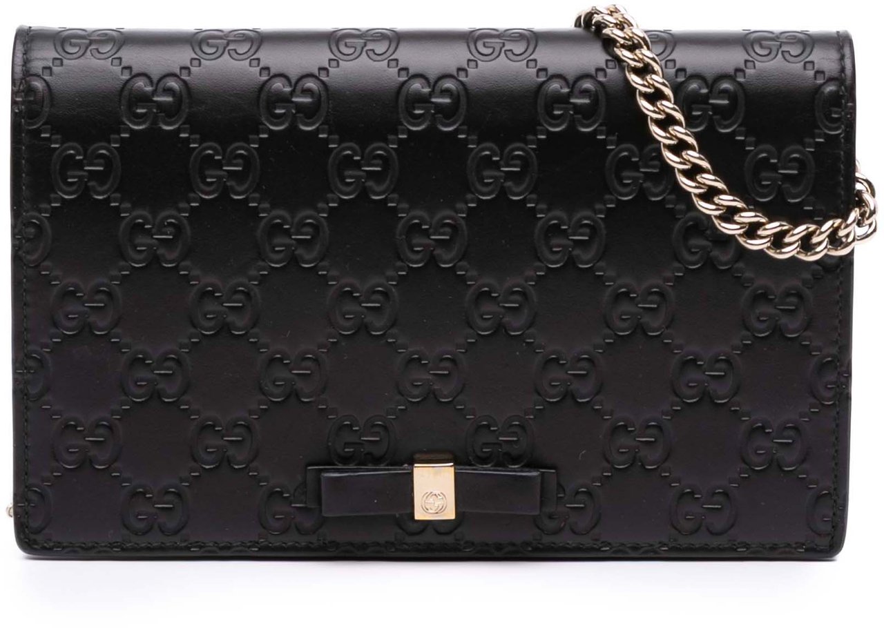 Gucci Mini Guccissima Bow Signature Wallet On Chain Zwart