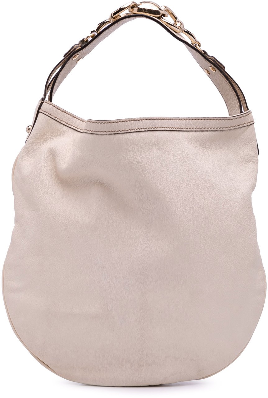 Gucci Leather Horsebit Hobo Bag Wit
