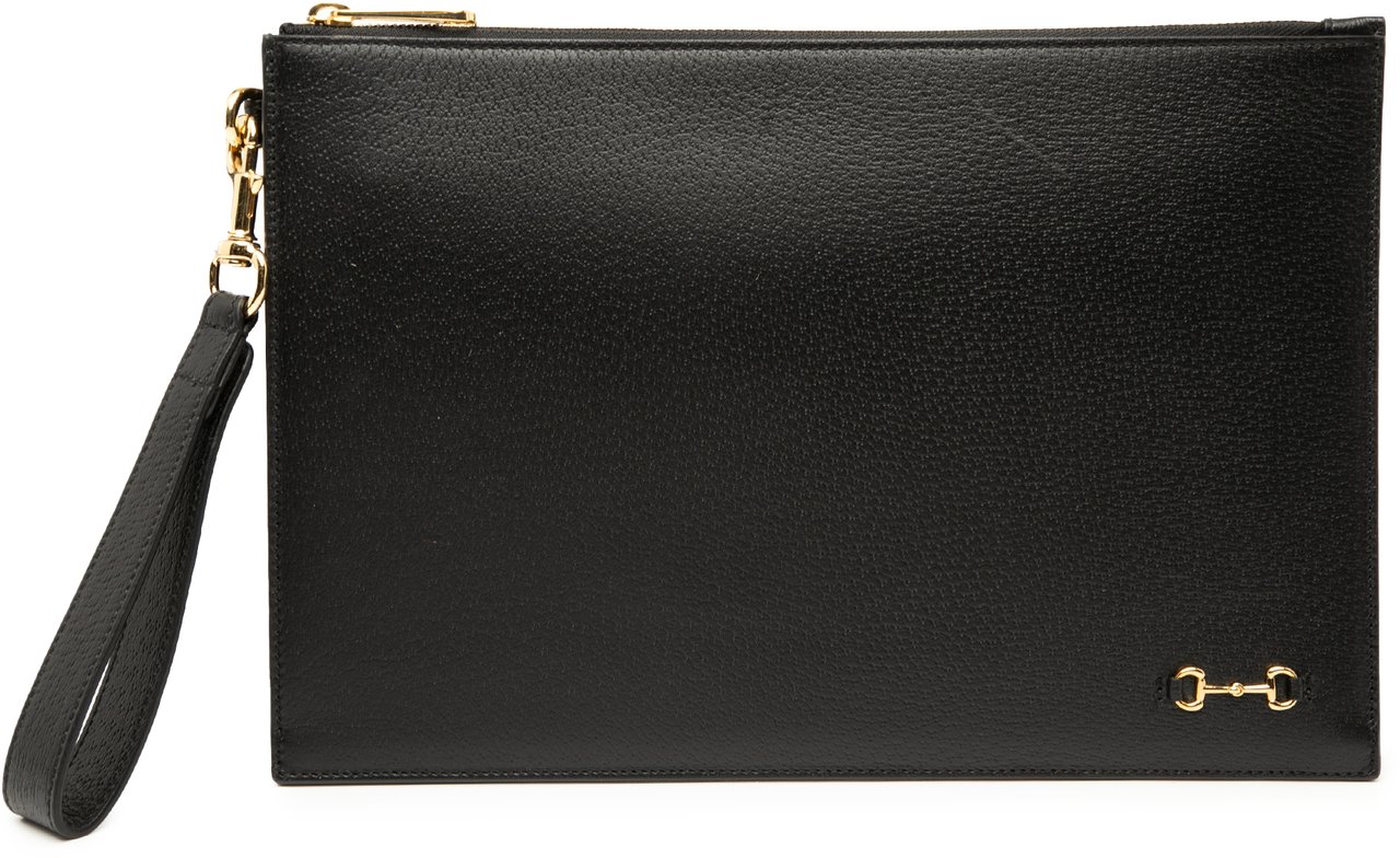 Gucci Leather Horsebit 1955 Zip Clutch Zwart