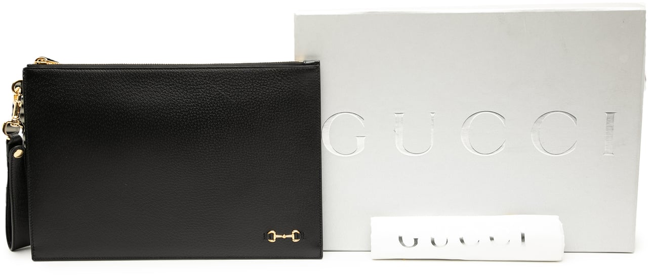 Gucci Leather Horsebit 1955 Zip Clutch Zwart