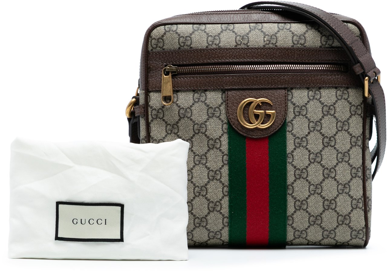 Gucci Small GG Supreme Web Ophidia Messenger Bag Bruin