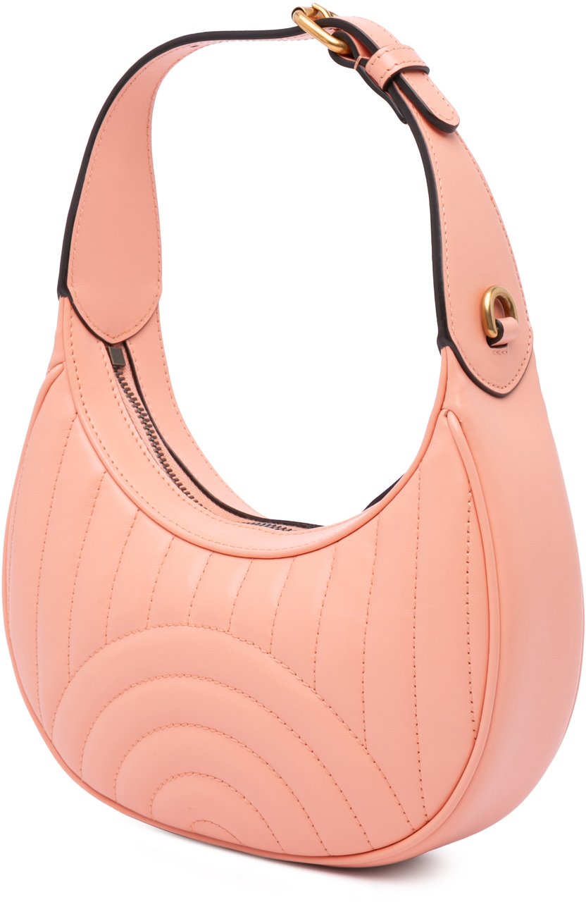 Gucci Mini Matelasse Leather GG Marmont Half Moon Hobo Roze