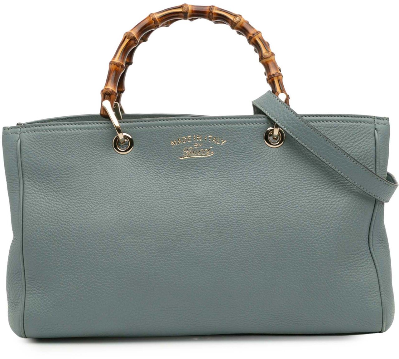 Gucci Medium Calfskin Bamboo Shopper Satchel Blauw