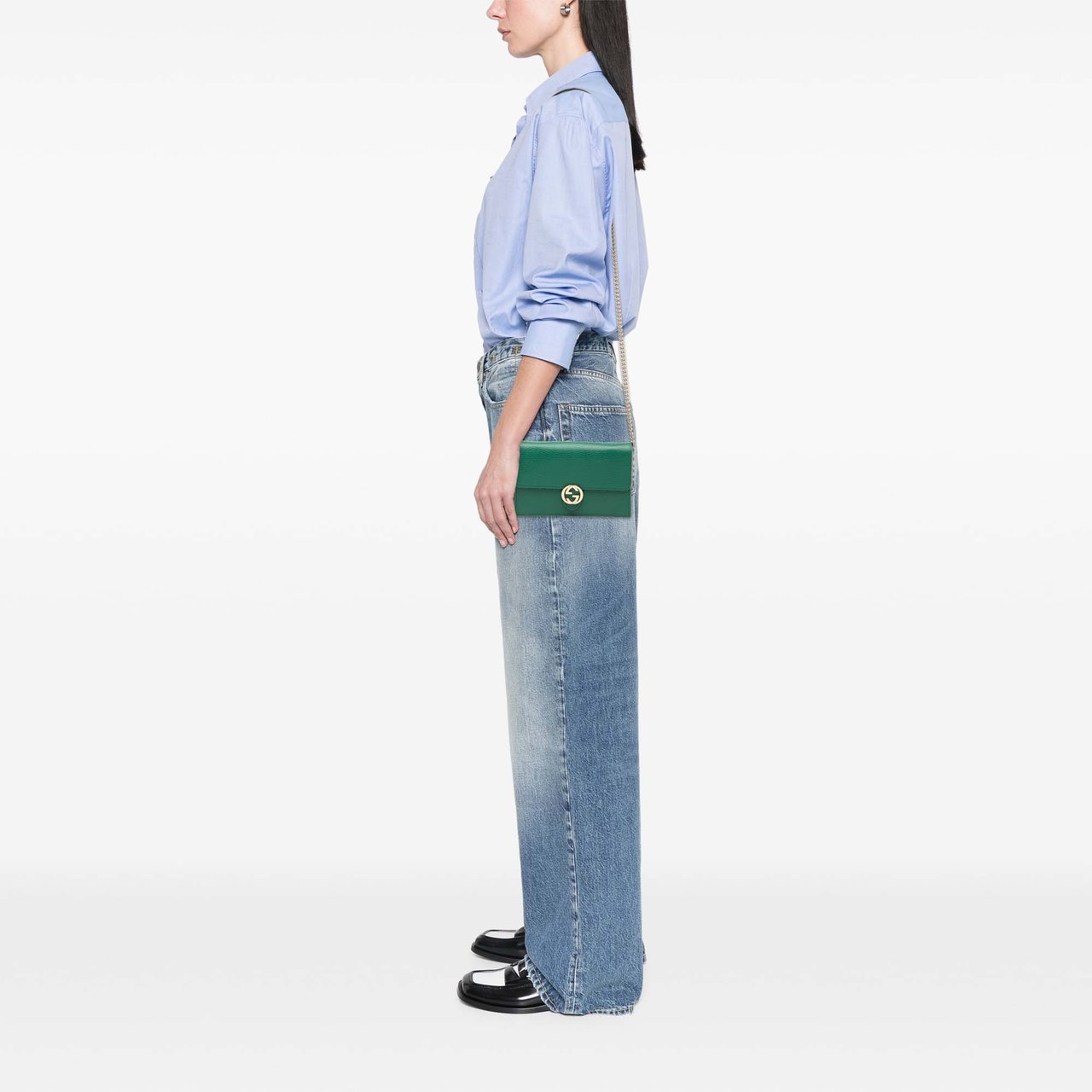 Gucci Interlocking G Dollar Calfskin Wallet on Chain Groen