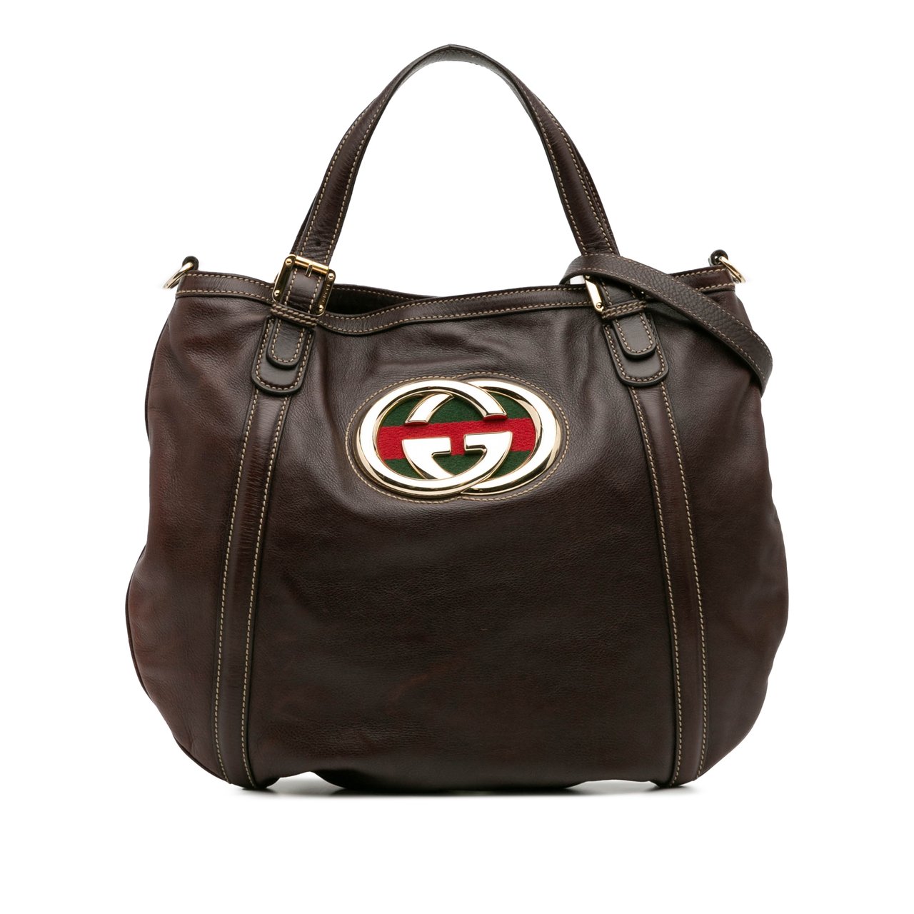 Gucci Medium Leather Web Britt Satchel Bruin