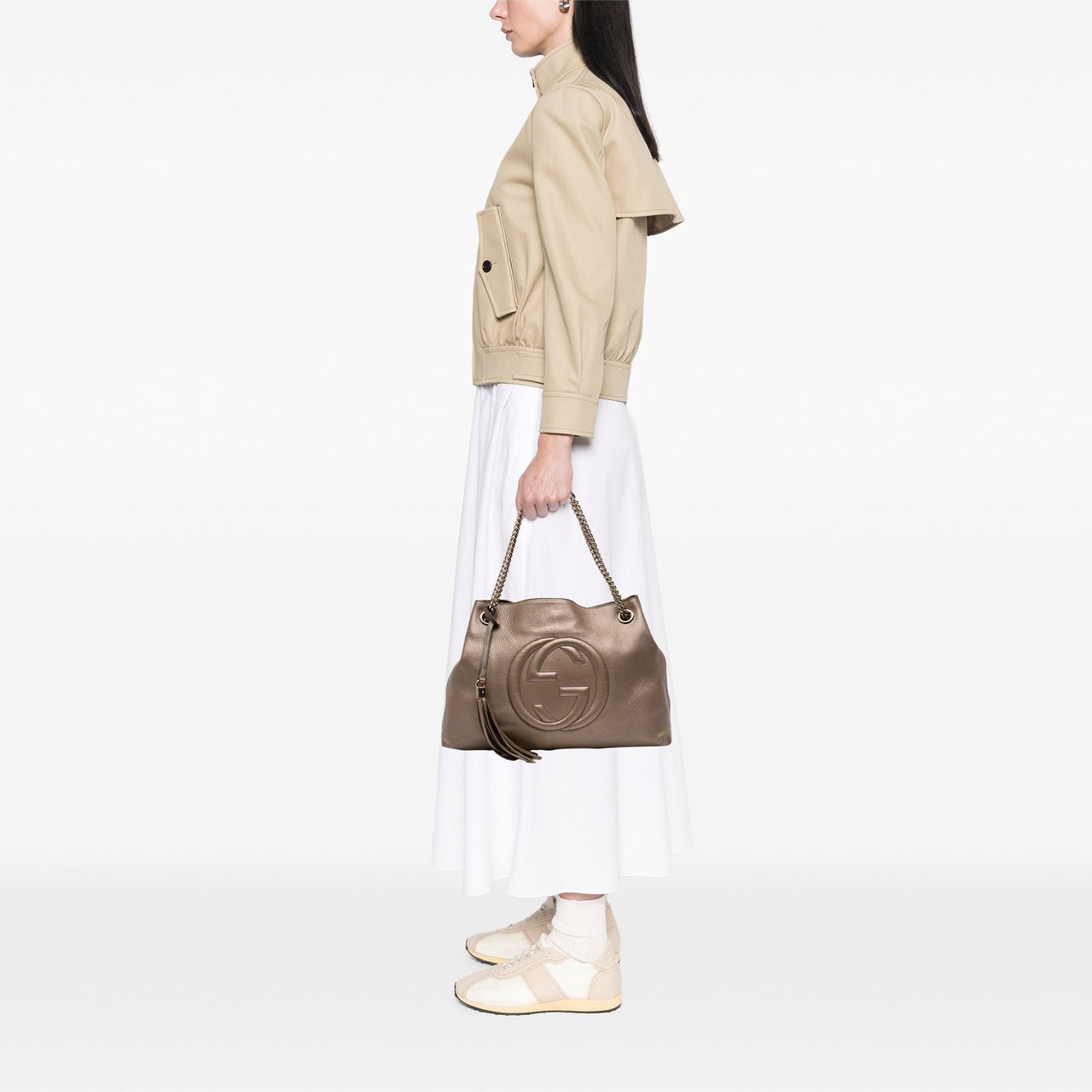 Gucci Medium Leather Soho Chain Tote Goud