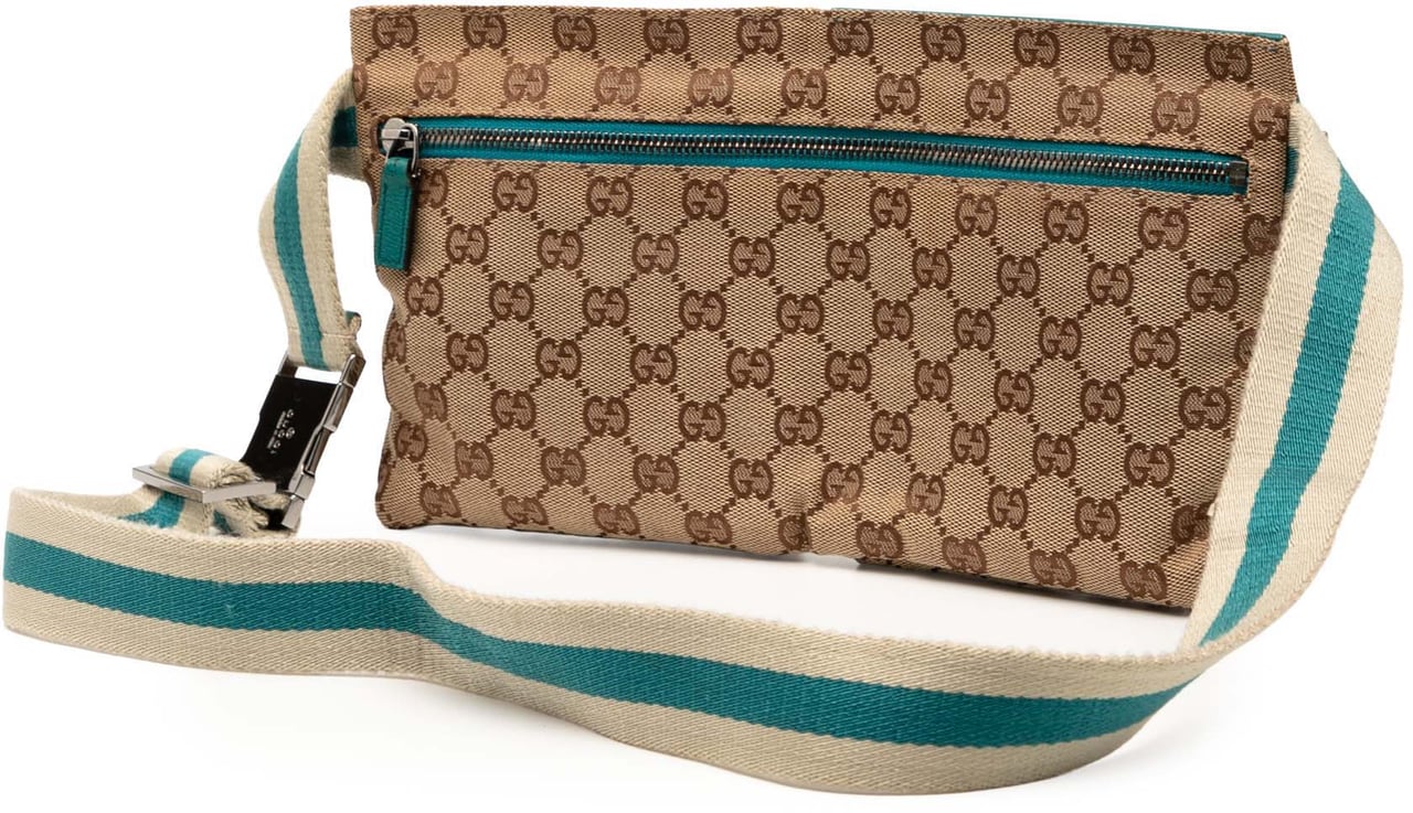Gucci GG Canvas Web Double Pocket Belt Bag Bruin