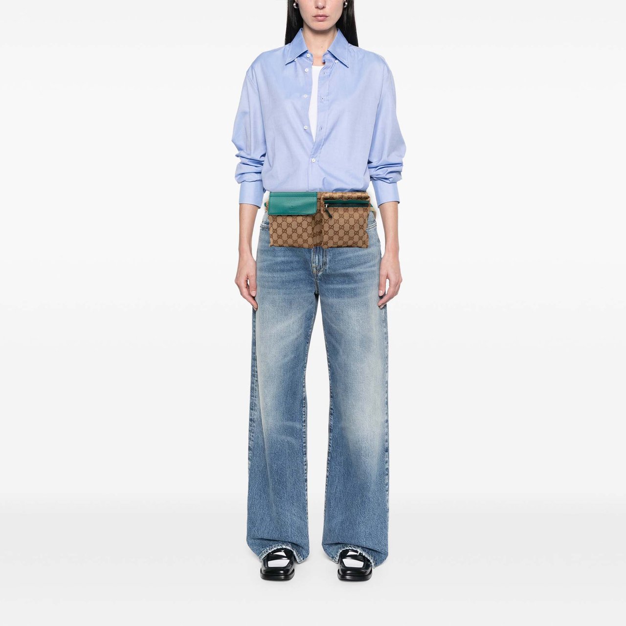 Gucci GG Canvas Web Double Pocket Belt Bag Bruin