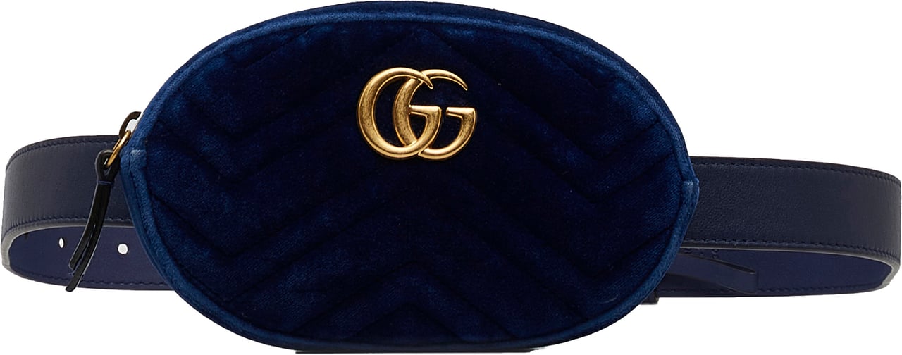 Gucci GG Marmont Velvet Matelasse Belt Bag Blauw