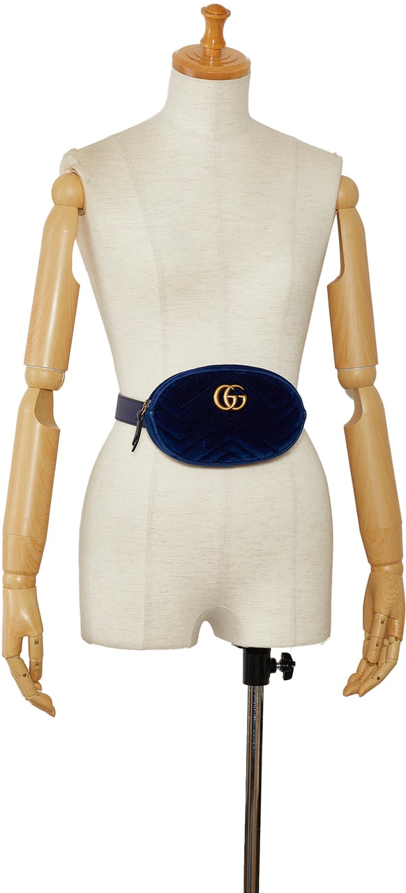 Gucci GG Marmont Velvet Matelasse Belt Bag Blauw