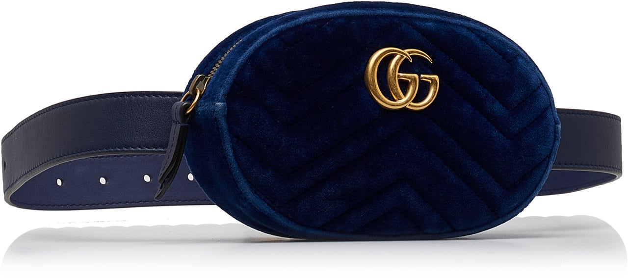 Gucci GG Marmont Velvet Matelasse Belt Bag Blauw
