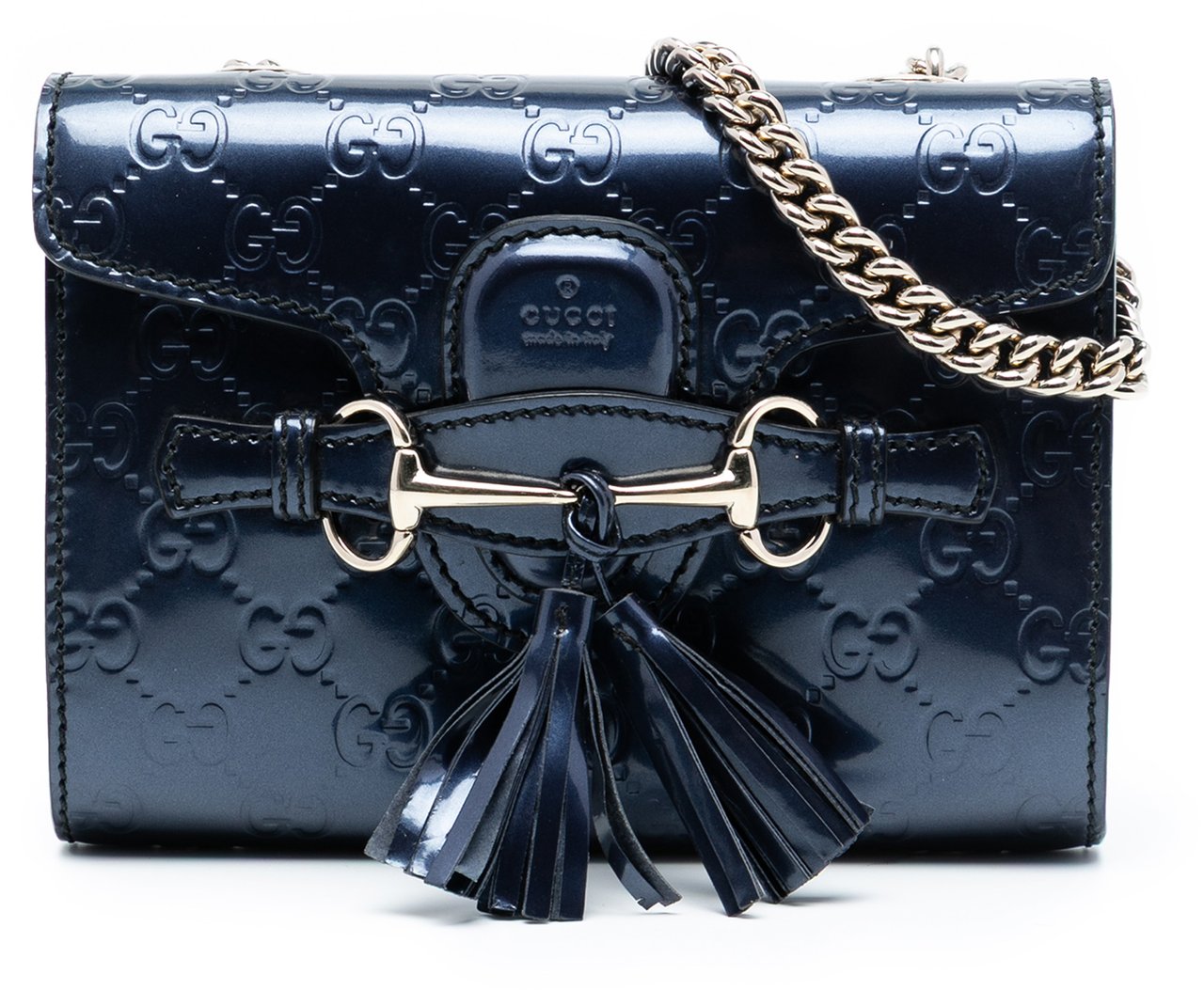 Gucci Mini Patent Guccissima Emily Crossbody Blauw