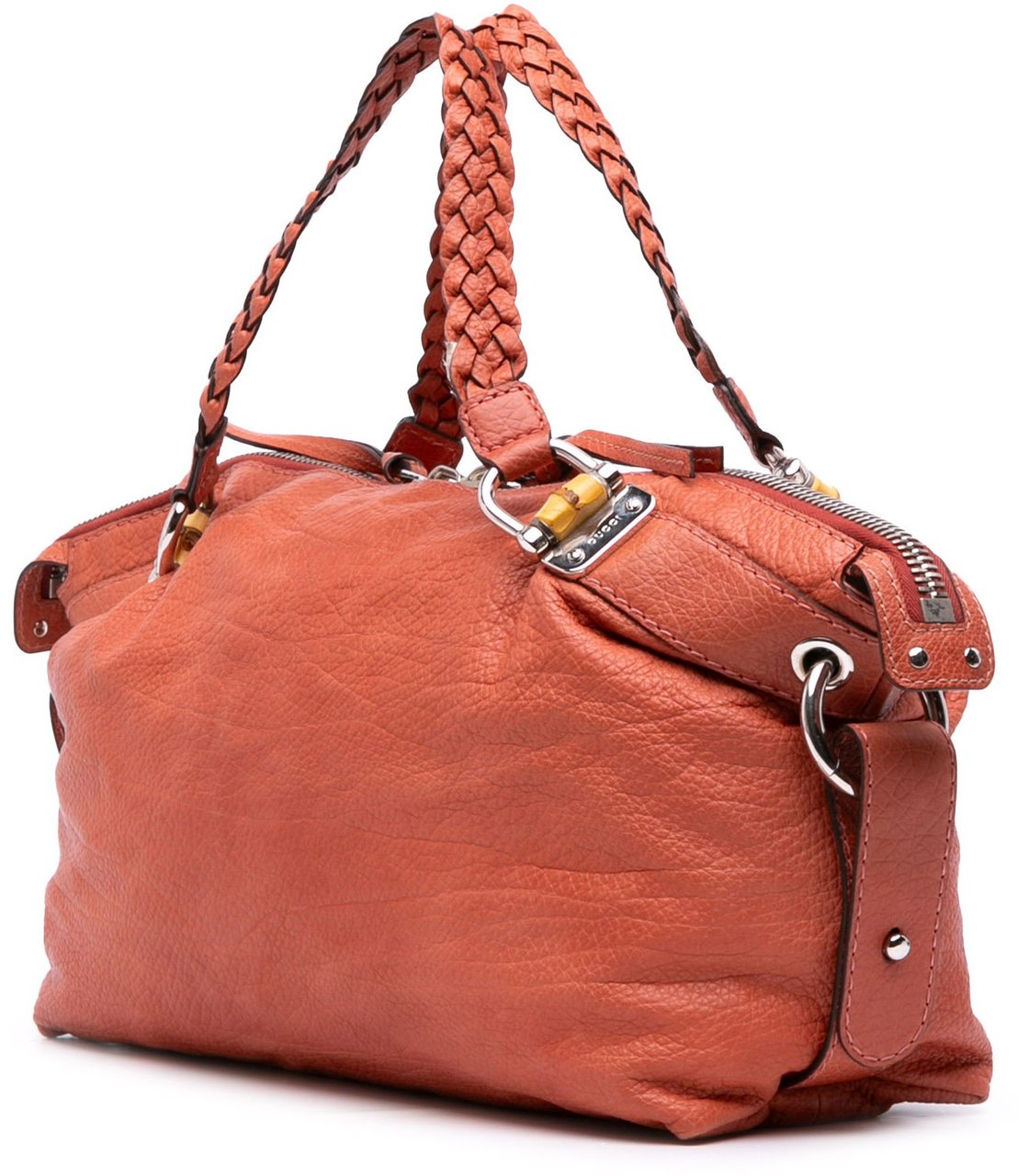 Gucci Medium Leather Bamboo Bar Tote Oranje