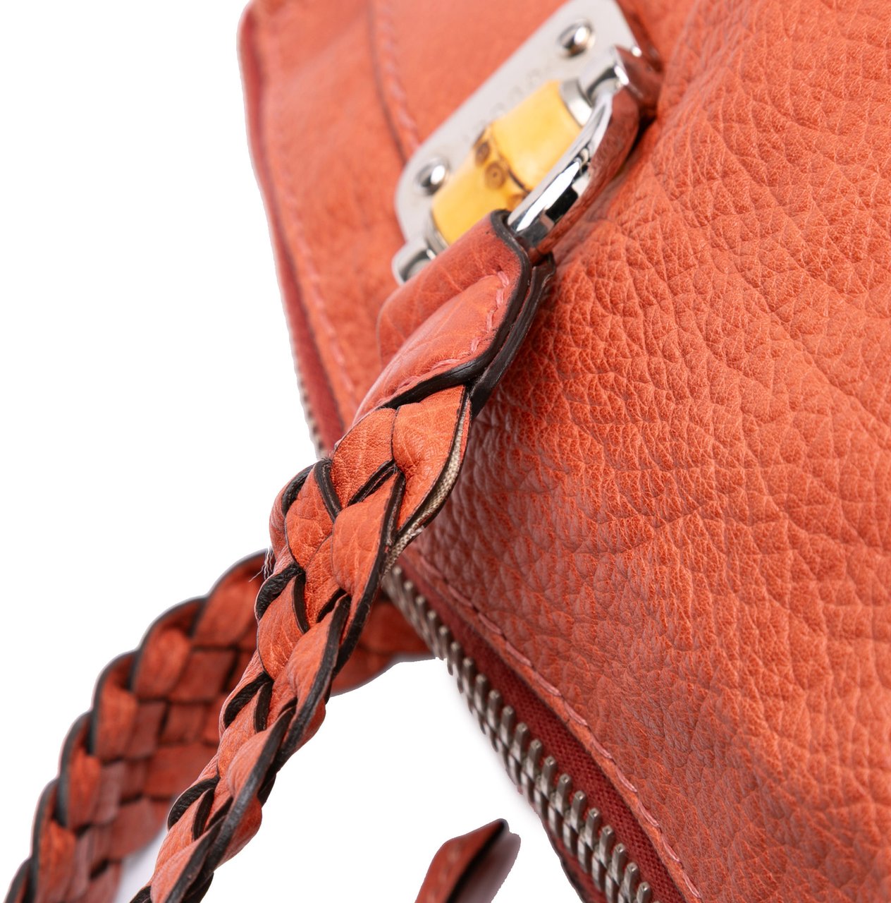 Gucci Medium Leather Bamboo Bar Tote Oranje