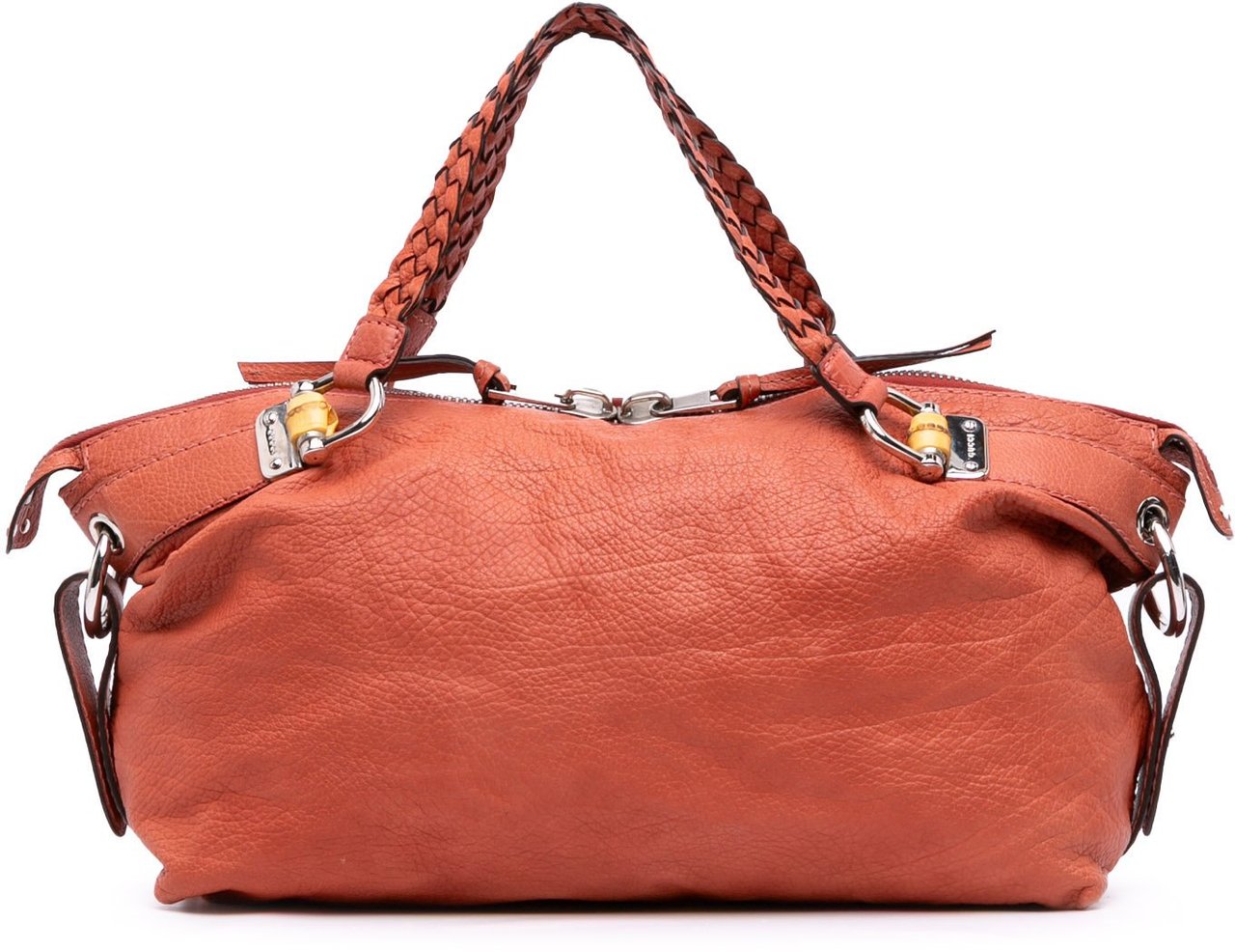 Gucci Medium Leather Bamboo Bar Tote Oranje