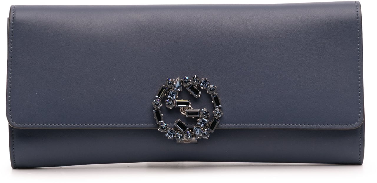 Gucci Calfskin Crystal Broadway Clutch Blauw
