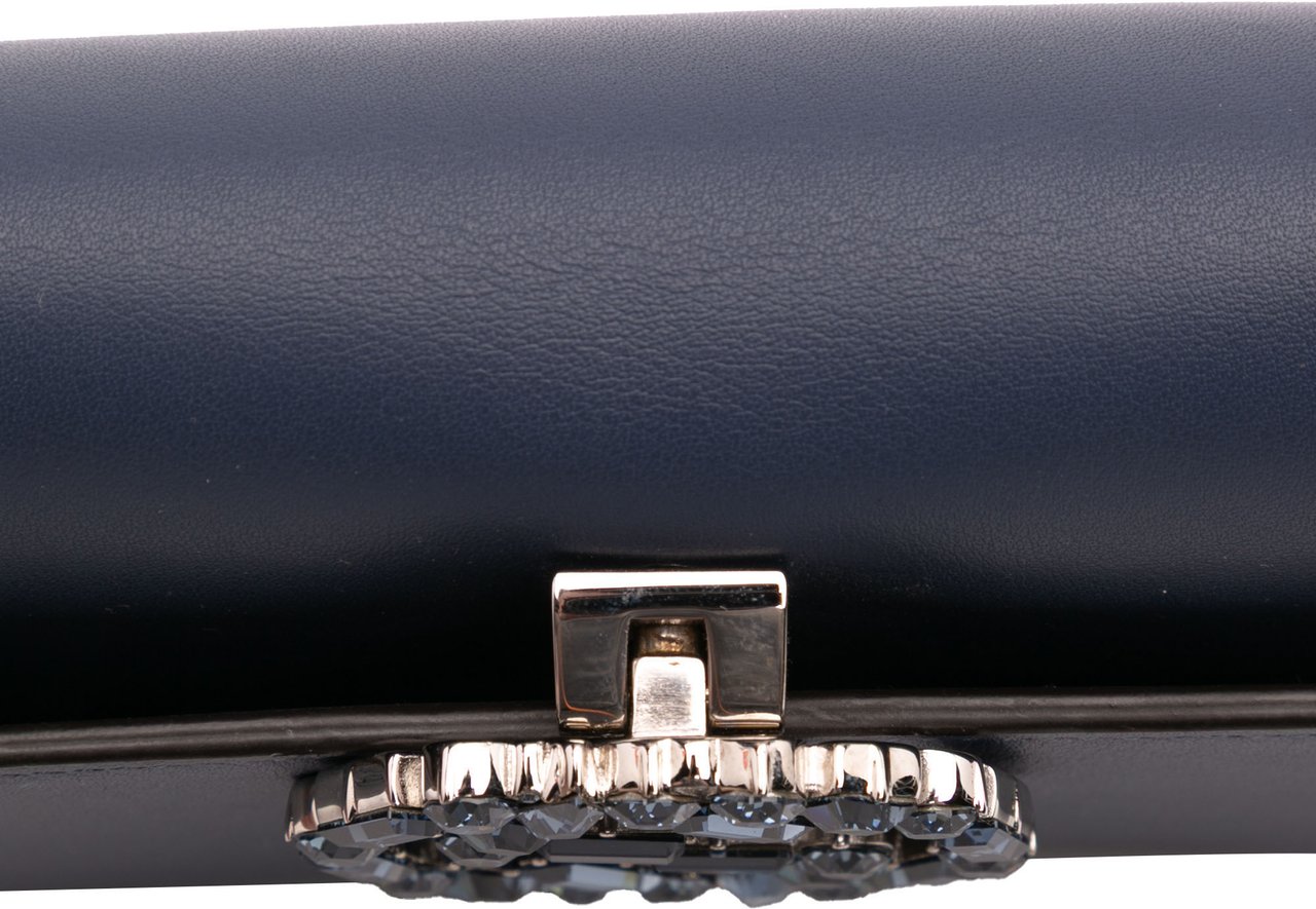 Gucci Calfskin Crystal Broadway Clutch Blauw