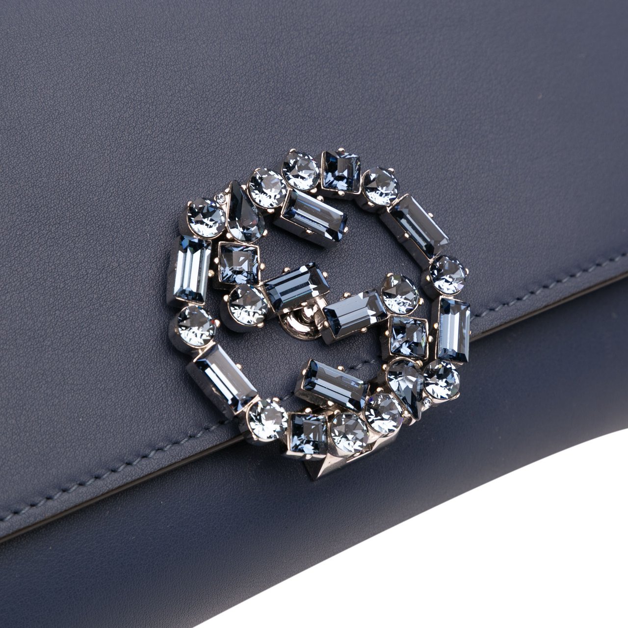 Gucci Calfskin Crystal Broadway Clutch Blauw