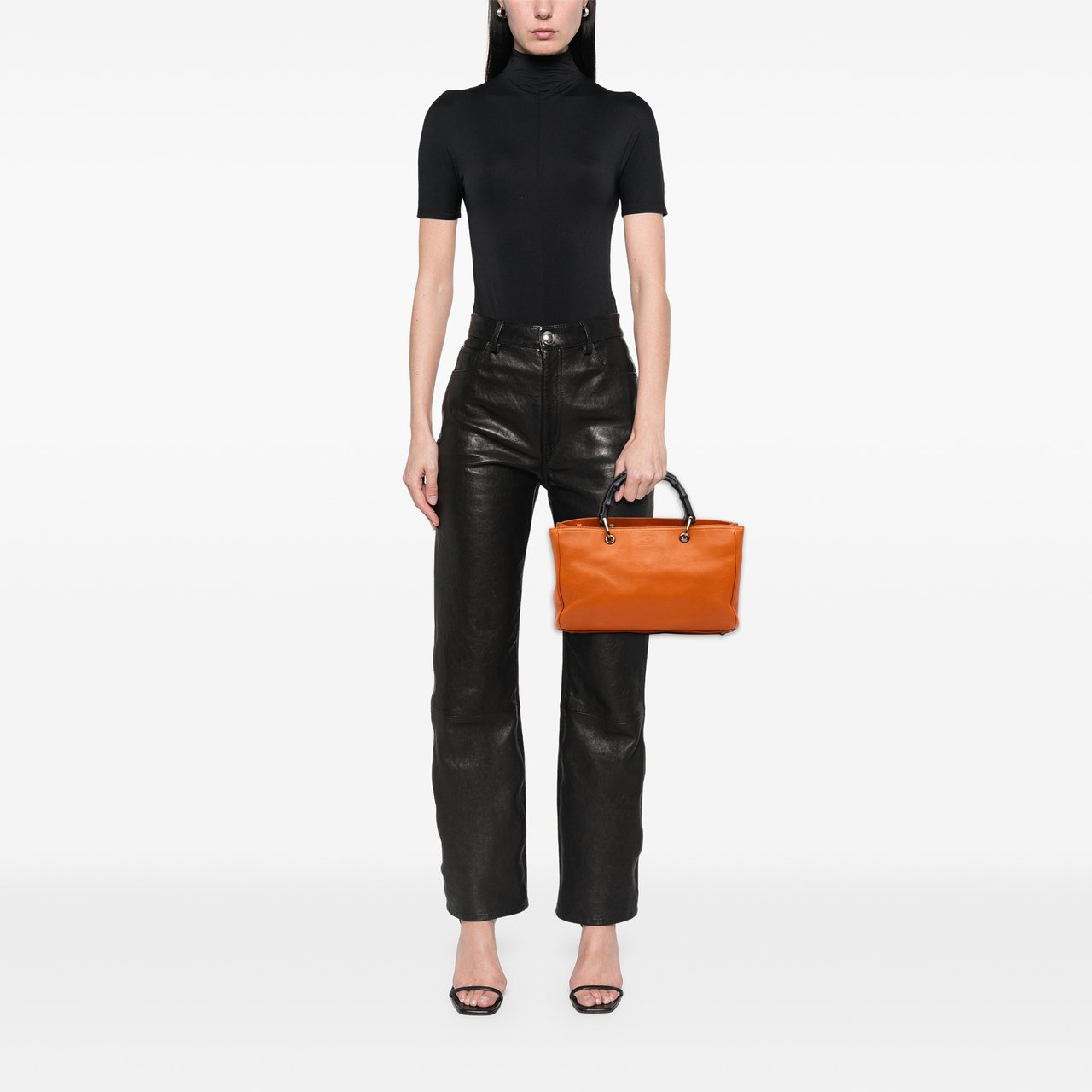 Gucci Medium Calfskin Bamboo Shopper Satchel Oranje