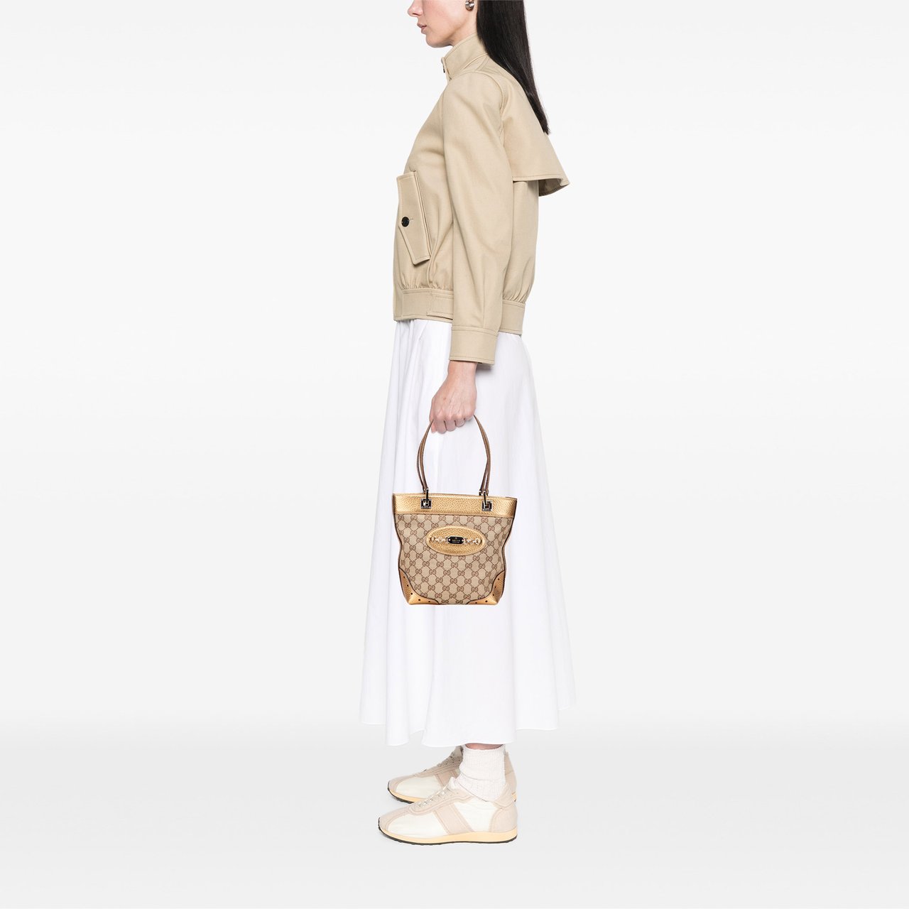 Gucci Small GG Canvas Punch Tote Bruin