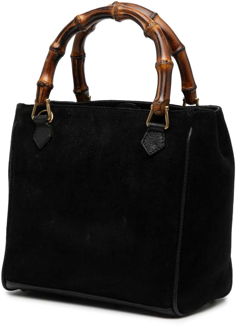 Gucci Suede Bamboo Satchel Zwart