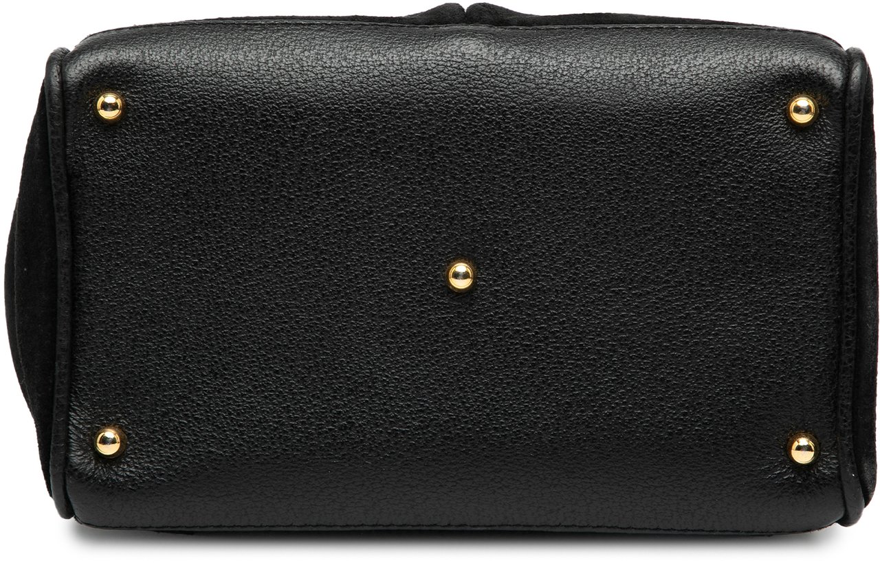 Gucci Suede Bamboo Satchel Zwart