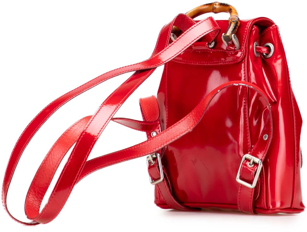 Gucci Mini Patent Bamboo Drawstring Backpack Rood