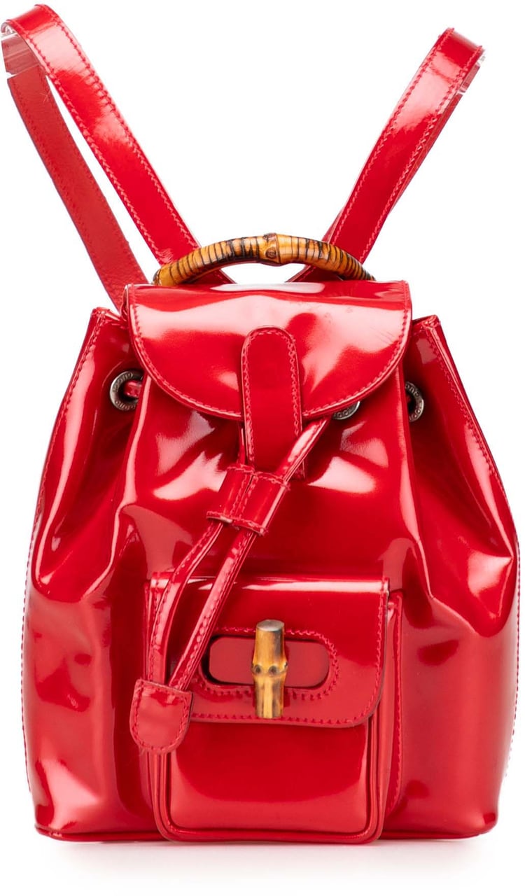 Gucci Mini Patent Bamboo Drawstring Backpack Rood