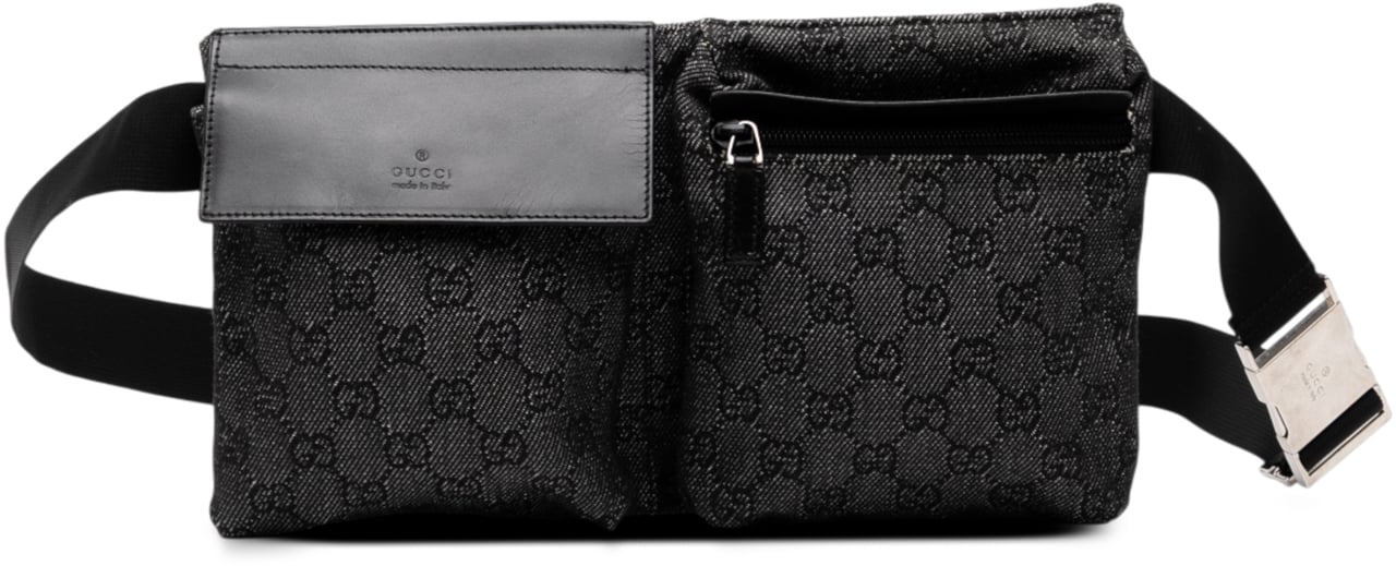Gucci GG Denim Double Pocket Belt Bag Grijs
