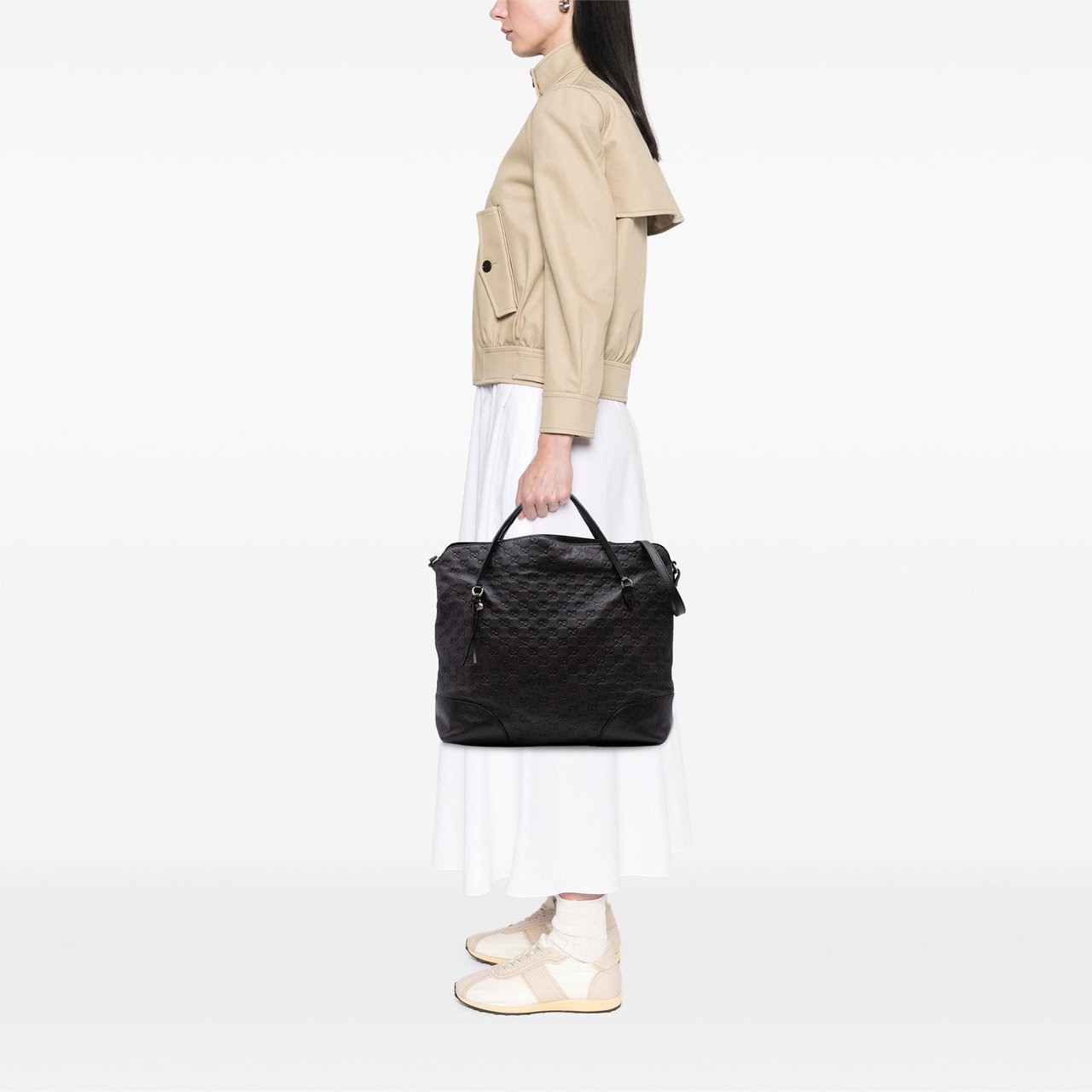 Gucci Large Guccissima Bree Fold Over Tote Bruin