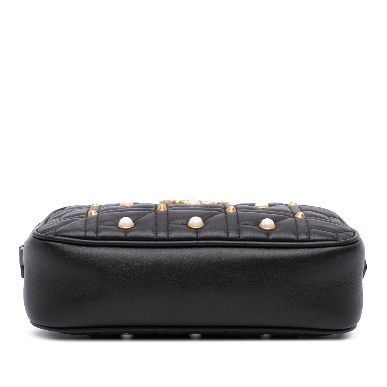 Gucci Small GG Marmont Matelasse Leather Pearl Studded Crossbody Zwart