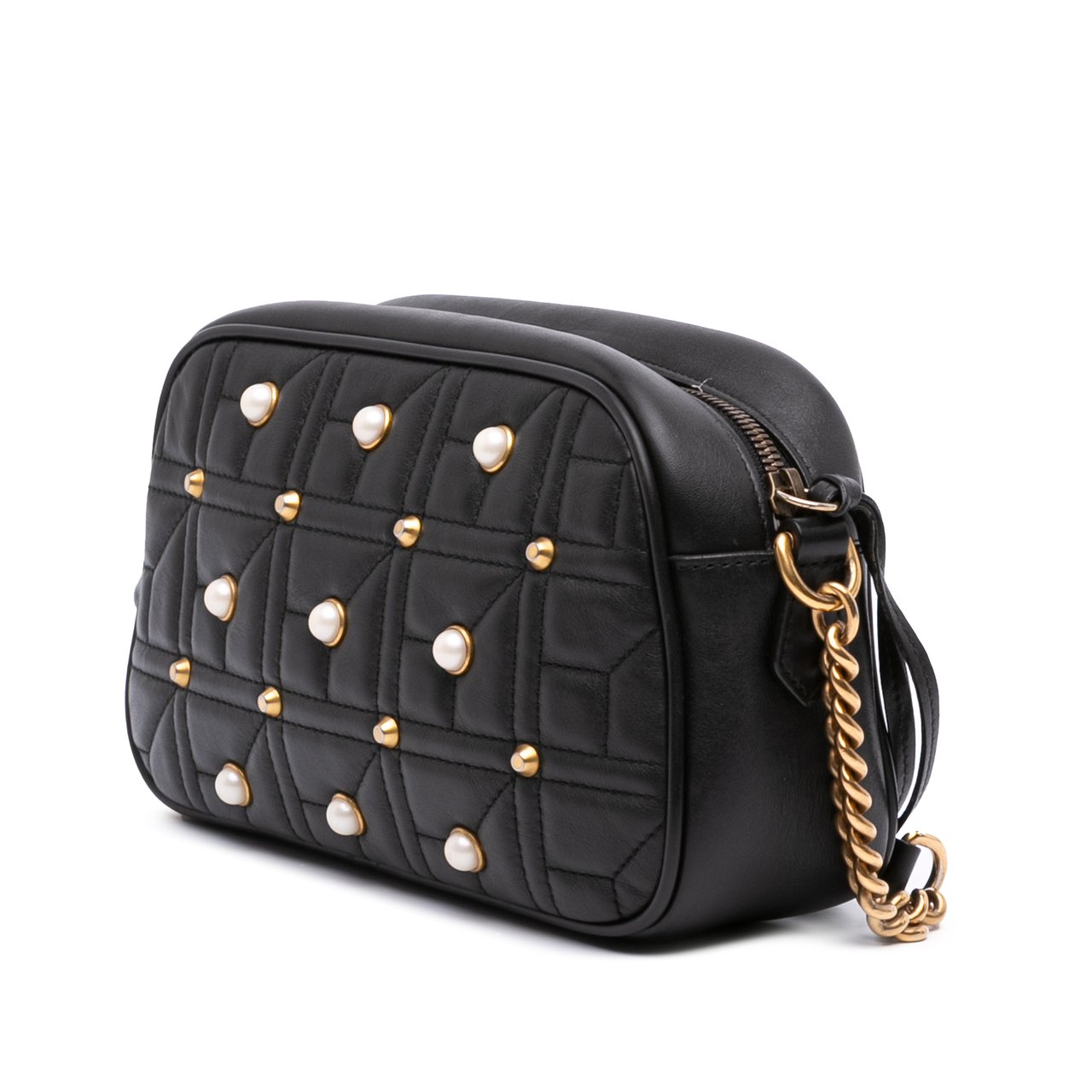Gucci Small GG Marmont Matelasse Leather Pearl Studded Crossbody Zwart